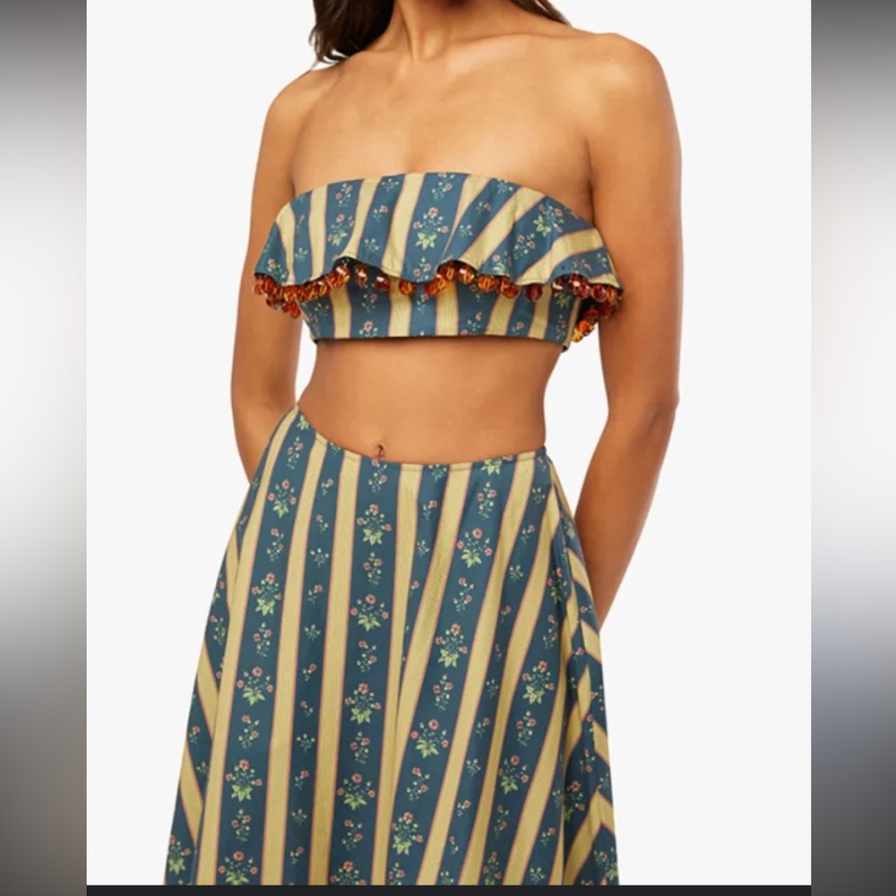 (SOLD) WeWoreWhat Blue and Yellow Floral Striped Set